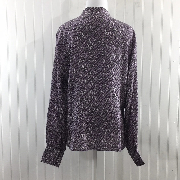 Susan Bristol Purple Animal Print Button Front Silk Shirt‎ Womens 8 Long Sleeve - Picture 3 of 11